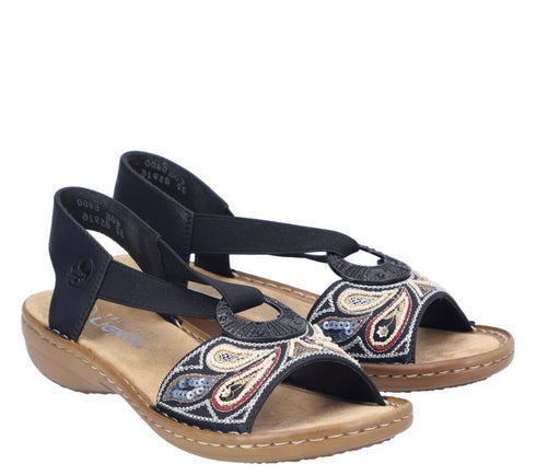 Sandale casual, dama, RIEKER, ANTISTRESS, 608B4-00 negru, piele ecologica